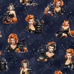 Fille pin up halloween fond marine étoilé
