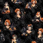 Fille pin up halloween fond noir floral