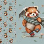 Panda en automne fond bleu Panneau doudou