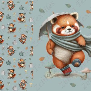 Panda en automne fond bleu Panneau doudou