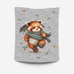 Panda en automne fond gris Panneau doudou adulte