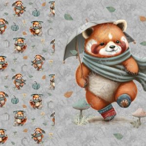 Panda en automne fond gris Panneau doudou