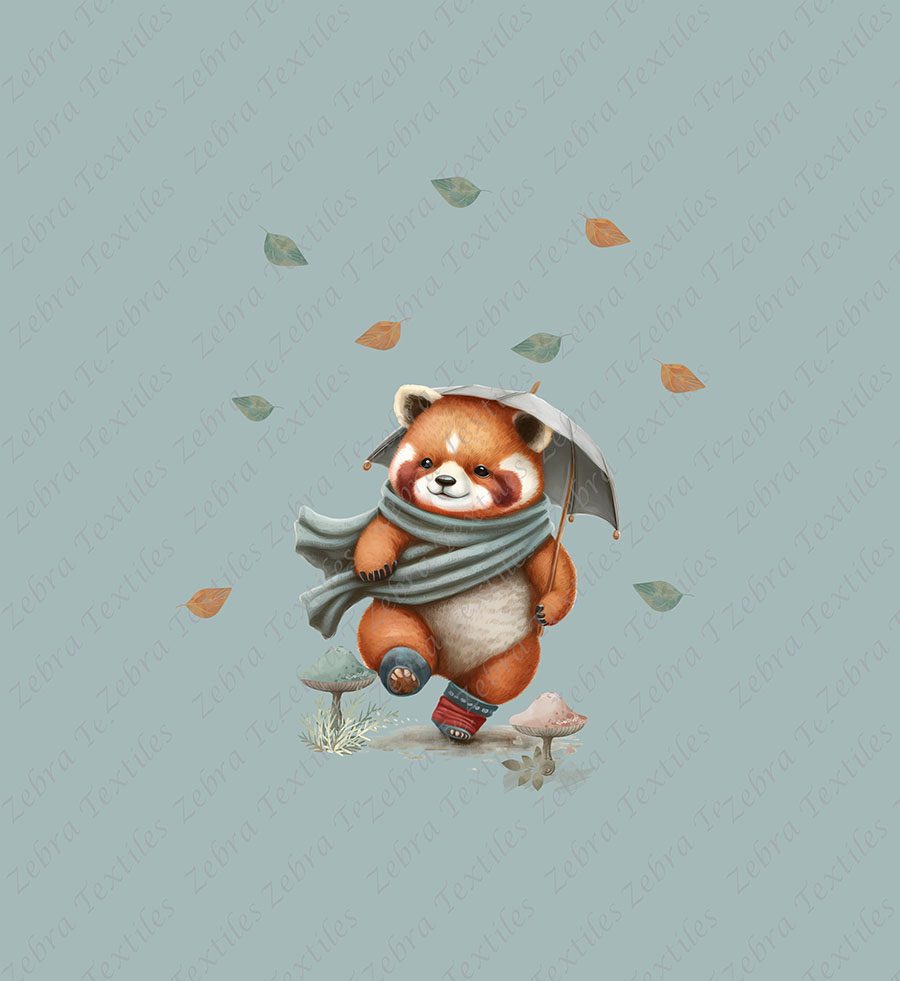 Panda roux en automne fond bleu