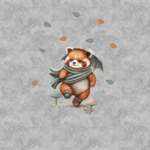Panda roux en automne fond gris