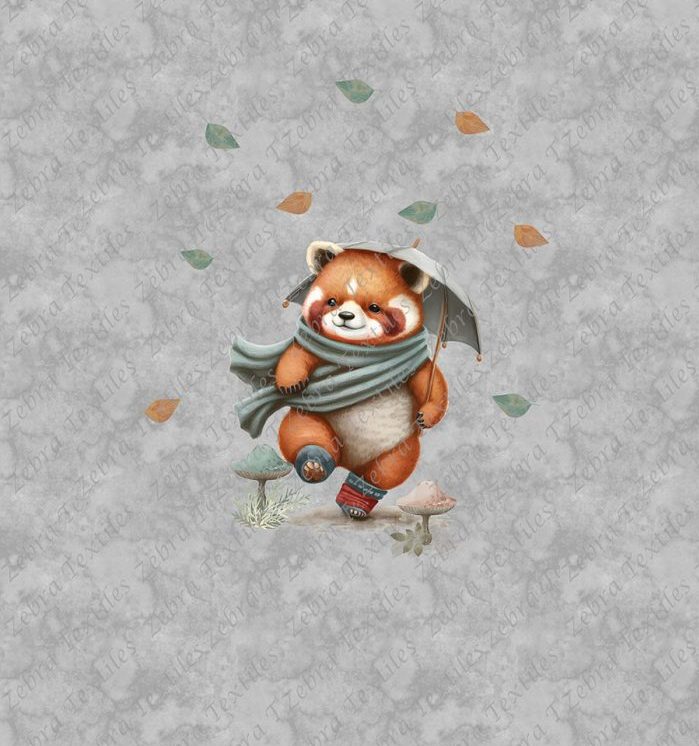 Panda roux en automne fond gris