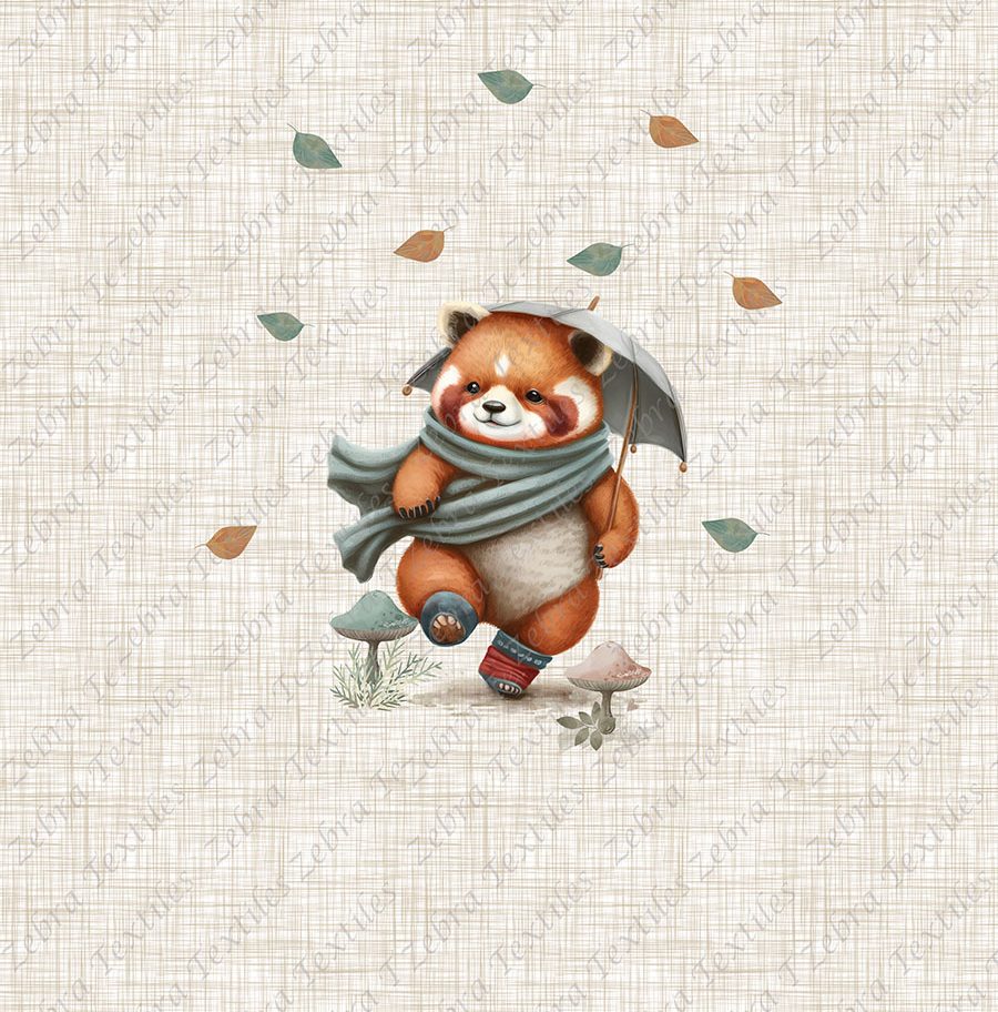 Panda roux en automne fond lin beige