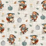 Panda roux en automne fond lin beige