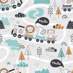 Train et animaux fond gris
