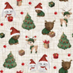 Animaux et sapin de Noël fond lin beige