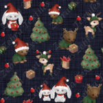 Animaux et sapin de Noël fond lin marine