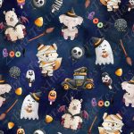 Animaux halloween fond bleu