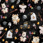 Animaux halloween fond noir étoile dorée