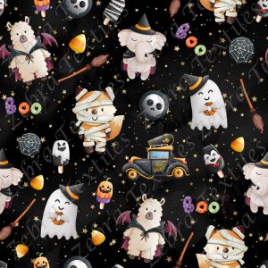 Animaux halloween fond noir étoile dorée