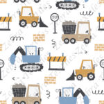 Camion construction en ville fond blanc