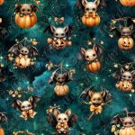 Chauve-souris et citrouille fond nébuleuse
