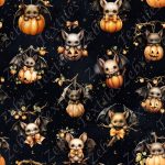 Chauve-souris et citrouille fond noir étoile
