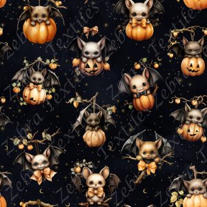 Chauve-souris et citrouille fond noir étoile