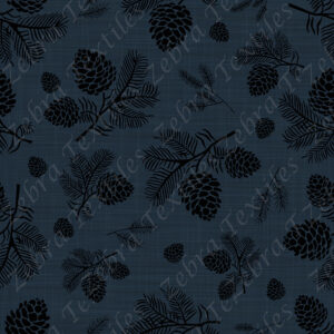 Cocotte et branche noir fond lin bleu