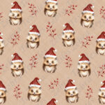 Hérisson et tuque de Noël fond beige