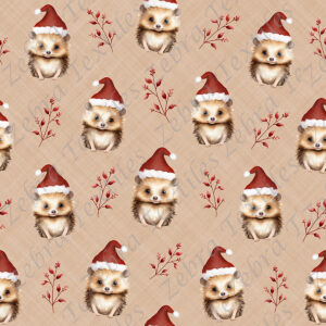 Hérisson et tuque de Noël fond beige