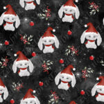 Lapin blanc de Noël fond étoilé