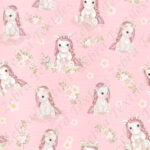 Licorne et fleur rose fond rose