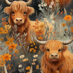 Vache highland et fleur orangée