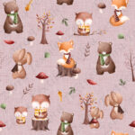Animaux de la forêt en automne fond lin