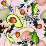 Avocat et fleur fond rose