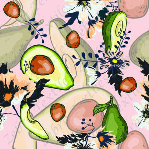 Avocat et fleur fond rose