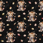 Bébé tigre en automne fond lin noir