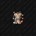 Bébé tigre en automne fond lin noir