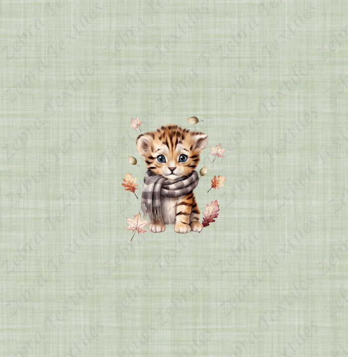 Bébé tigre en automne fond vert panneau