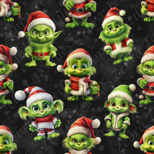Bébé troll vert de Noël fond noir étoilé