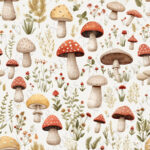 Champignon et forêt de fleur fond beige
