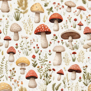 Champignon et forêt de fleur fond beige