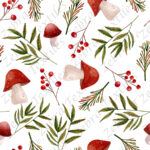 Champignon rouge et feuillage fond blanc