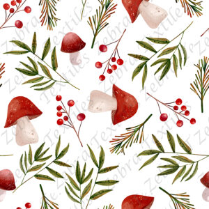 Champignon rouge et feuillage fond blanc