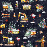 Chantier de Noël fond lin marine