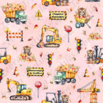 Chantier de construction en automne et tigre fond rose
