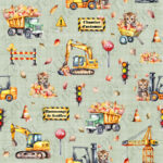 Chantier de construction en automne et tigre fond vert