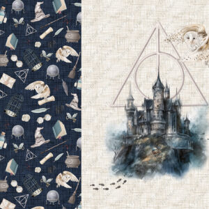 Château des sorciers 2 fond lin beige et bleu Panneau
