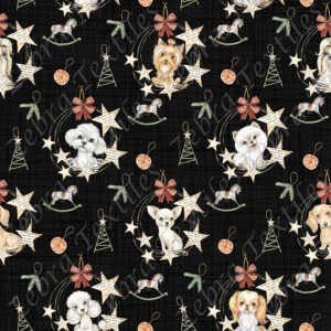 Chien Noël vintage fond lin noir