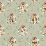 Chien brun Noël vintage fond vert