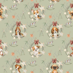 Chien brun Noël vintage fond vert