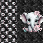 Éléphant et fleur rose fond noir galaxie Panneau doudou