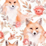 Face de renard roux et feuillage fond blanc