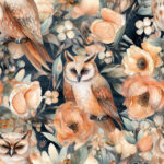 Hibou et fleur fond marine