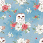 Hibou et poinsettia fond bleu