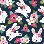 Lapin blanc et fleur fond marine